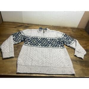ARAN CRAFTS IRELAND Celtic Knot Half Zip Oatmeal Merino Wool Jacquard Men's M